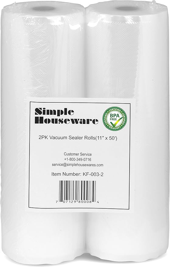 Simple Houseware Vacuum Sealer Bags 11'' x 50' Sous Vide Roll, 2-Pack