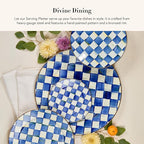 MACKENZIE-CHILDS Enamel Serving Platter, Decorative Serving Platter for Food, 16 Inches, Blue-and-White Royal Check
