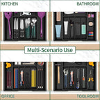 Utoplike Bamboo Silverware Drawer Organizer, Expandable Kitchen Utensils Drawer Organiser, Cutlery Tray Dividers, Flatware Caddy Drawer Insert, Office Supplies, Black 5-7 Slot