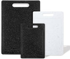 COOK WITH COLOR Non-Slip Cutting Board Set – Kitchen Essentials with Easy Grip Handle for Meat, Veggies, and Fruits, 3 Cutting Boards, Black/White