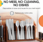 Party Solids White Plastic Silverware Heavy Duty 150 Pieces White Plastic Cutlery Sets, Utensil Sets, 50 Of Each Forks, Knives & Spoons Disposable Cutlery Set, Flatware Set For Party Supplies