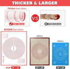 Large Silicone Pastry Mat Extra Thick Non Stick Baking Mat with Measurement Fondant Mat, Counter Mat, Dough Rolling Mat, Oven Liner, Pie Crust Mat (L-16''(W)24''(L), Red)
