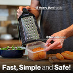 Lantana Cheese Grater for Kitchen with Container & Lid - Handheld Stainless Steel Box Food Shredder with Handle and 6 Essential Functions for Coarse, Medium, Fine, or Micro Grating/Shredding/Zesting