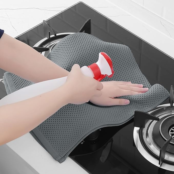 Homaxy 100% Cotton Waffle Weave Kitchen Dish Towels, Ultra Soft Absorbent Quick Drying Cleaning Towel, 13 x 28 Inches, 8-Pack, Grey