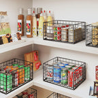 X-cosrack Metal Wire Basket Organizers Foldable & Wall Mounted Freezer Organizer Bins with Handles 4 Pack- Extra Large Mesh Bin for Pantry Organization Kitchen Laundry Closet Garage Patent Design