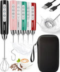 YUSWKO Rechargeable Milk Frother Handheld Frother Wand Drink Mixer for Coffee, Electric Whisk 3 Speed Adjustable, Coffee Foamer Maker with 3 Stainless Whisks Ideal Stirrers for Travel - Black