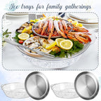 Baderke 6 Sets 11.8" Chilled Serving Tray for Parties Round Iced Platter with Ice Underneath Stainless Steel Clip Fruit Fork Shrimp Cocktail Serving Dish for Oysters Crawfish Fruits (Original)