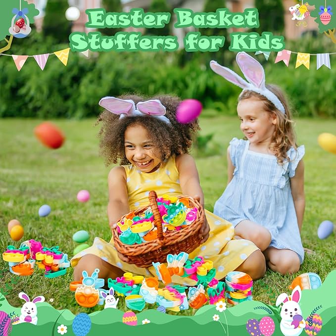 Easter Pop Fidget Toys Bulk Its 24 Pack Easter Party Favors for Kids Easter Egg Fillers Basket Stuffers Mini Pop Keychain It Goodie Bag Stuffers Fidgets for Classroom Prizes Kids Party Supplies Gifts