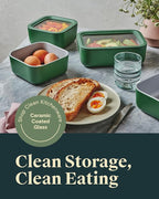 Caraway 13pc Glass Food Storage Container Set - Easy to Store, Non Toxic Lunch Box - with Glass Lids - Includes Storage Organizer - Perracotta