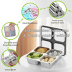 BEFOY 2 Pack Stainless Steel Snack Containers with Lids 4 Compartment Food Storage Containers for Adults & Kids Meal Prep Containers Reusable
