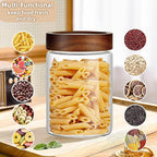 Set of 2 Glass Food Storage Jars, Premium Clear Glass Container Jar with Airtight Wooden Screw Lid, Kitchen Canisters for Coffee,Tea,Pasta,Cookies, Nuts,Spice,Candy,Overnight Oatmeal