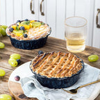 vicrays Ceramic Pie Pan for Baking - 5.5 inch Small Pie Plates Deep Dish Round Pot Casserole Mini Serving Bowl, Microwave Oven Safe for Dessert Apple Pie Cake Tart Pizza, Set of 6 - Blue