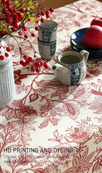 ISAENNE Designer French Linen Table Cloth for Rectangle Table,Red Floral Washable Indoor Tablecloth,Durable Home Decor Tablecloths for Dining Thanksgiving Kitchen Party Christmas,55"*79"-Ruyi A