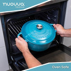 Cast Iron Dutch Oven with Lid – Non-Stick Ovenproof Enamelled Casserole Pot – Sturdy Dutch Oven Cookware – Blue, 7.3-Quart, 30cm – by Nuovva