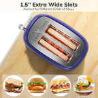 Keenstone Retro 2-Slice Stainless Steel Toaster - Bagel, Cancel, Defrost Functions, Extra Wide Slots, High Lift Lever, 6 Shade Settings, Removable Crumb Tray, Dark Blue