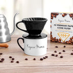 Pour Over Coffee Dripper - Ceramic Slow Brewing Accessories for Home, Cafe, Restaurants - Easy Manual Brew Maker Gift - Strong Flavor Brewer - V01 Paper Cone Filters - Black, 1 Cup