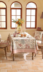 patdrea Designer Pink Linen Table Cloth for Rectangle Table,Vintage Floral with Birds Pattern Decorative Tablcloth,French Table Cover for Kitchen Dining,Thanksgiving,Christmas,67"x118"-Kulom a