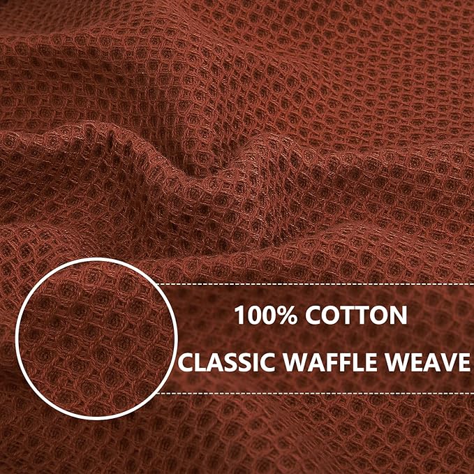Homaxy 100% Cotton Waffle Weave Kitchen Dish Towels, Ultra Soft Absorbent Quick Drying Cleaning Towel, 13 x 28 Inches, 4-Pack, Rust