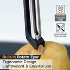 Deiss PRO Swivel Vegetable Peeler - Sharp Japan Stainless Steel Peeler With Easy Non-Slip Hand Grip, Potato Peelers For Kitchen, Fruit, Carrot, Apple, Veggie, Kiwi, Durable, Dishwasher Safe