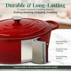 Larder & Vine Enameled Cast Iron 8 qt Dutch Oven Pot with Lid | Bread Baking | Compatible on All Cooktops & Oven Safe to 500° F | Great for Sourdough Bread | Cabernet