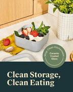 Caraway 6pc Glass Food Storage Set – 4.4 Cup Food Containers (6) - Ceramic Coated - Non Toxic, Non Stick with Lids - Microwave Safe - Sage