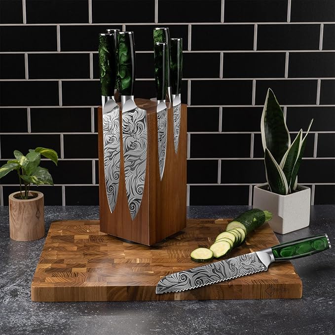 SENKEN Rotating Magnetic Knife Block without Knives, Natural Acacia Hardwood - 360 Degrees Rotation - Ultra Strong Neodymium Magnets, Universal Knife Holder & Storage (Rotating Magnetic Block)