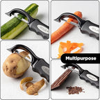 Zulay Kitchen Premium Vegetable Peeler for Kitchen - Swivel Peeler with Razor Sharp Stainless Steel Blades & Strong Ergonomic Handle - Dishwasher Safe, Easy To Use with Blemish Remover - Black
