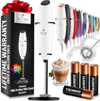 Zulay Kitchen Powerful Milk Frother Wand With 4 AA Duracell Batteries - Ultra Fast Handheld Drink Mixer - Electric Whisk Foam Maker for Coffee, Lattes, Cappuccino, Matcha & Creamer