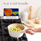 PRICUSIS Ceramic Nonstick Saucepan with Lid, 2 Quart Non Toxic Pot with Pour Spouts, Full Coated, 100% Dishwasher Safe, Induction Compatible & Oven Safe, PTFE PFAS & PFOA Free, Coconut White