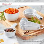 KitchenAid Universal Easy To Read Measuring Cup and Spoon Set with Soft Grip Handle for Maximum Control, Hang Hole and Nesting For Easy Storage, Dishwasher Safe, 9 Piece, White