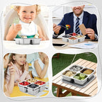 BEFOY 2 Pack Stainless Steel Snack Containers with Lids 4 Compartment Food Storage Containers for Adults & Kids Meal Prep Containers Reusable