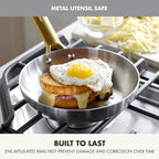 GreenPan Stainless Steel Tri-Ply Reserve 10” and 12” Frying Pan Skillet Set, Multiclad Cookware, PFAS-Free, Induction, Oven & Broiler Safe to 600°F, Heat Responsive Core, Dishwasher Safe, Gold Handles