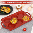 CAKETIME Muffin Top Pan, 3 Inch Metal Reinforced Frame Silicone Egg Molds for Breakfast Sandwiches Non Stick Round Silicone Egg Pan for Baking English Muffins, Whoopie Pies, Corn Bread, Tarts Brown