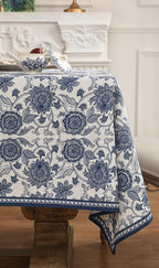 patdrea Designer Vintage Blue Rectangle Tablecloth,Linen Anti-Wrinkle Paisley Pattern Farmhouse Table Cloth,Decor Table Cover Cloth for Kitchen Dining,Christmas,Thanksgiving,63"x87"-Lantang a