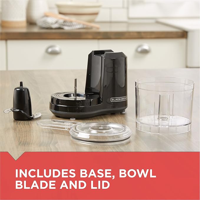 BLACK+DECKER 1.5-Cup Electric Food Chopper, One Touch Pulse, 150W Motor, Mini Food Processor, Stay-Sharp Blade, Dishwasher Safe