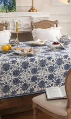 patdrea Designer Vintage Blue Rectangle Tablecloth,Linen Anti-Wrinkle Paisley Pattern Farmhouse Extra Long Table Cloth,Decor Cover for Kitchen Dining,Christmas,Thanksgiving,63"x110"-Lantang a