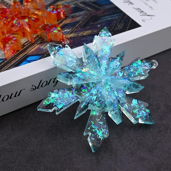Sakolla 5 Pieces Christmas Silicone Resin Molds 3D Snowflake Molds Silicone Epoxy Casting Resin Mould for DIY Christmas Ornament Jewelry Pendant Decoration, Keychain