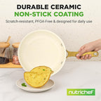 NutriChef 12" Large Ceramic Fry Pan - Non-Stick Ceramic Coated Skillet with Stylish Titanium Handle, Durable, Easy to Clean, Professional Cookware