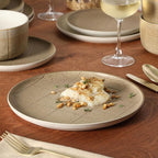 Gisbon Elite Butterwick 12 Piece Plates and Bowls Stoneware Dinnerware Set - Brown Blush Pink Reactive Glaze Patterned Dishes - Microwave and Dishwasher Safe