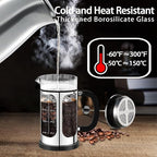 French Press Coffee Maker (21oz 600ML 3-4Cup) Coffee Press, with 4 Filters System, Heat Resistant Thickness Borosilicate Glass, Cold Brew Coffee Tea Pot Gifts (Silvery)