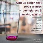 DISCOUNT PROMOS Arc Pint Glass 16 oz. Set of 10, Bulk Pack - Beer Glasses, Heavy Duty Drinkware - Pink