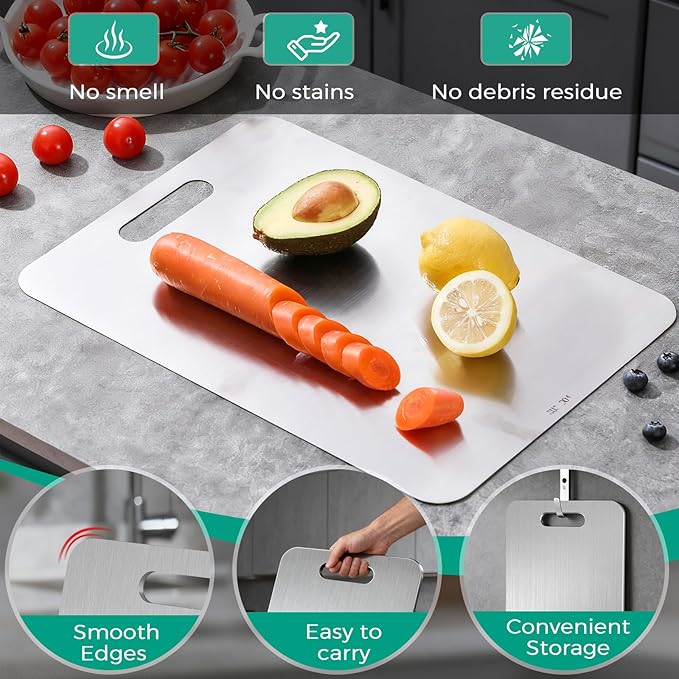 Katuchef Titanium Cutting Board - Upgraded 100% Pure Titanium Cutting Boards for Kitchen Non Toxic, Double-Grade Hygiene Durable Non Moldy Dishwasher Safe Meat Fruit Metal Board (1PC 8x11.5 Inch)