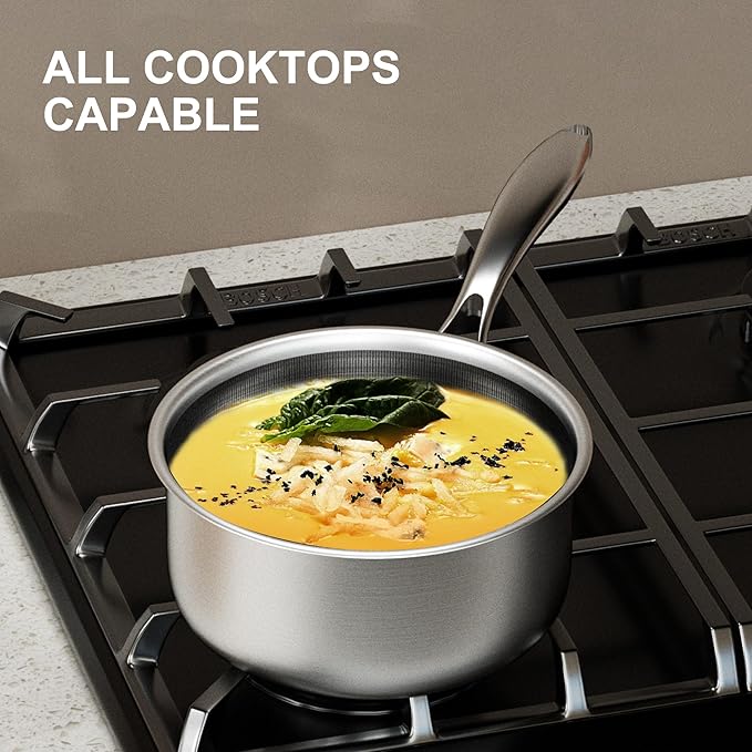 COOKER KING Sauce Pan Set, 1.5 QT & 2 QT Saucepan with Lid, Hybrid Ceramic Nonstick Saucepan, non stick Sauce pot, Stainless steel Cookware, Induction Compatible (PFAS/PFOA/PTFE Free)