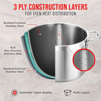 Stainless Steel Stockpot with Tempered Glass Lid 16 Quart, Durable 18/0 Stainless Steel, Impact-Bonded Base for Even Heating, Riveted Handles, Oven & All Stove Compatible, Safe Up To 500°F (260°C)