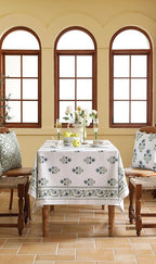 ISAENNE Designer White Linen Table Cloth for Rectangle Table,Chinoiserie Floral Elegant Indoor Tablecloth,Fall Stain Proof Decor Tablecloths for Dining Thanksgiving Kitchen,55"*79"-Mosella F