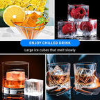 Large Ice Cube Tray for Whiskey 3 Pack, HANCELANT Big Silicone Square Ice Cube Mold with Removable Lid, 2'' Huge Square Ice Cubed Tray for Whisky and Cocktail(Blue+Green+Pink)