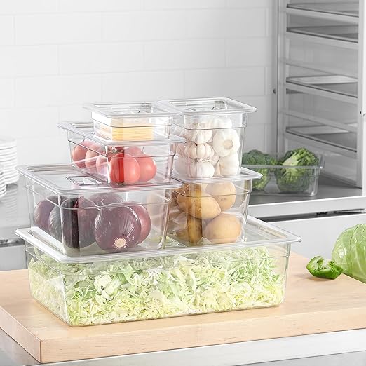 6-Pack 1/1 Size Food Pan 4 Inch Deep BPA Free Polycarbonate Food Storage Containers for Busy Kitchen Stackable Clear Hotel Pan for Buffet Party Supplies Dishwasher Safe