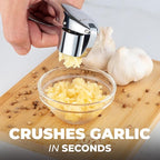 Zulay Kitchen Premium Garlic Press Set – Rust Proof & Dishwasher Safe Garlic Mincer Tool with Silicone Garlic Peeler & Brush, Easy Squeeze & Clean, Ergonomic Soft Grip Handle - Medium – Chrome