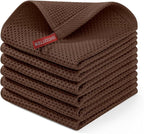 Homaxy 100% Cotton Waffle Weave Kitchen Dish Cloths, Ultra Soft Absorbent Quick Drying Dish Towels, 12 x 12 Inches, 6-Pack, Coffee