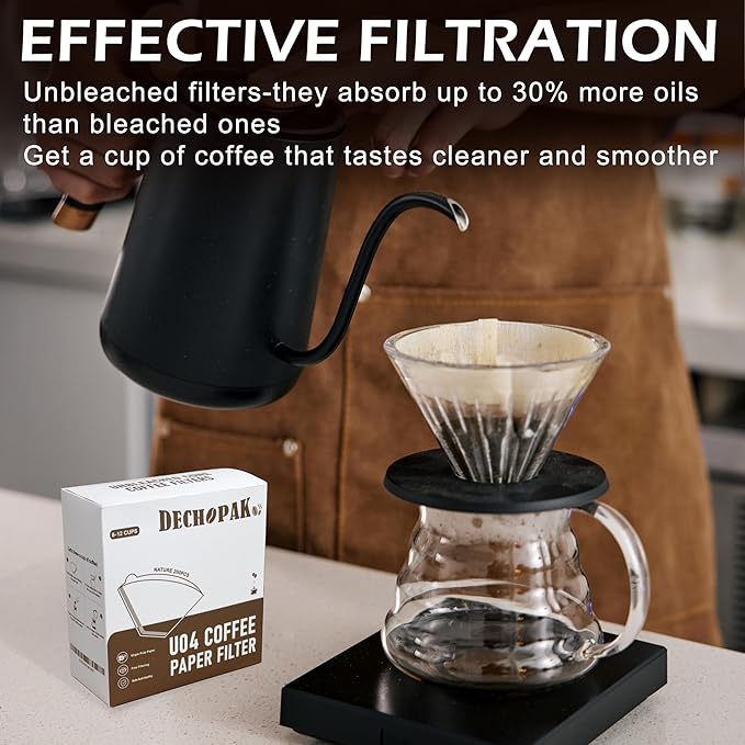 Coffee Filters #4, 200 Count Cone Paper Coffee Filter 8-12 Cup, Unbleached Natural Disposable No 4 Filters Fits for Pour Over, Drip Coffee Maker Suitable for Home, Shop Commercial (Brown)